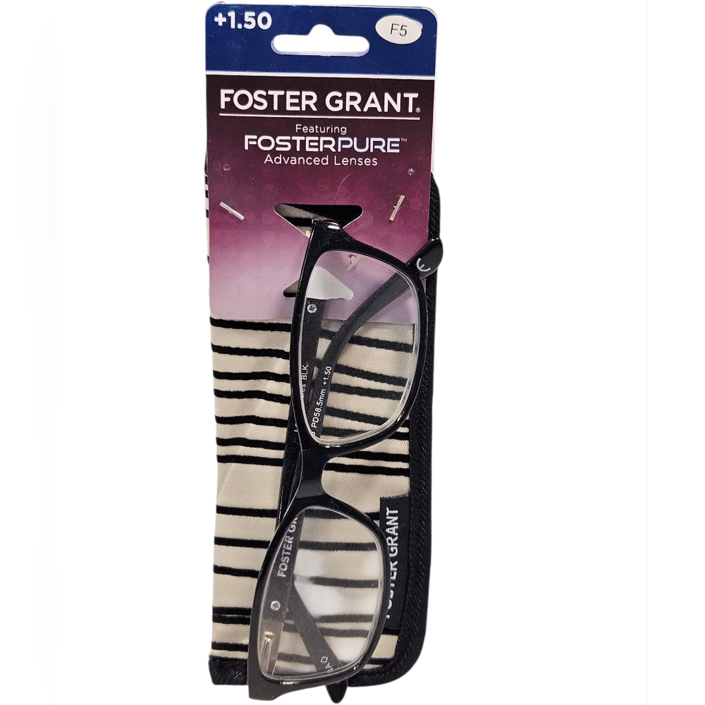 Foster Grant Reading Glasses +1.50 with Striped Case – Unisex